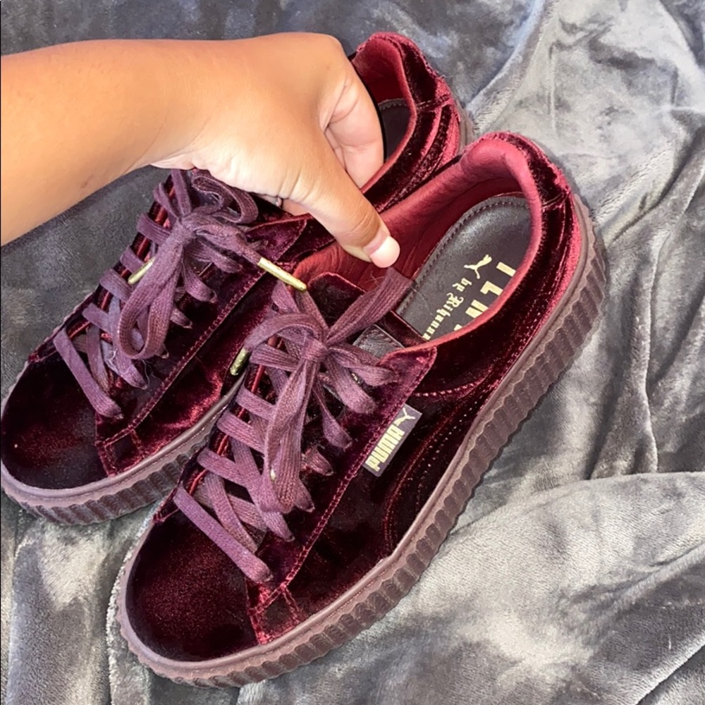 Maroon velvet fenty puma creepers
